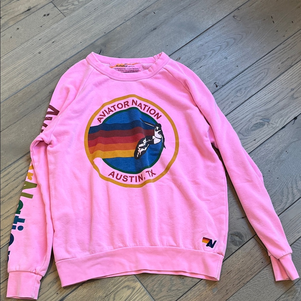 neon pink aviator nation crewneck sweatshirt